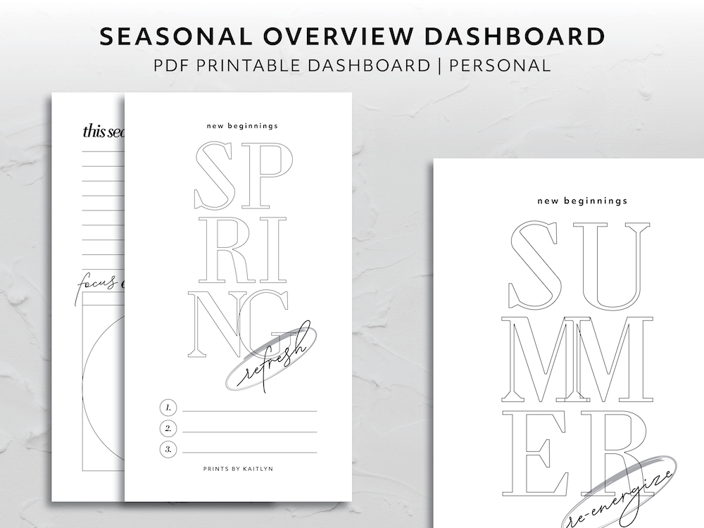 Seasonal Overview Dashboard Printable Planner Insert